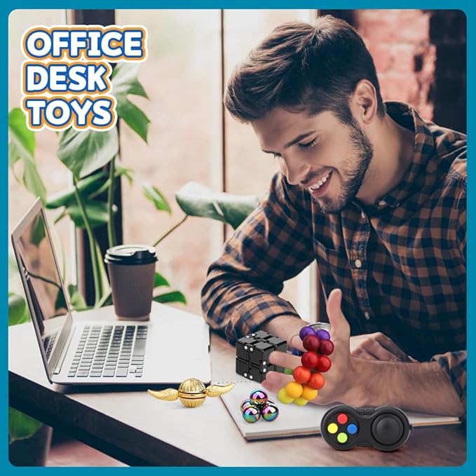 Dilabnba 9PCS Fidget Toys Bulk for Adults Teens, Cool Gadgets Office Desk Toy, Fidget Spinner Cube Pad Rainbow Sensory Ball Magnetic Stones, Goody Bag Fillers Birthday Gifts