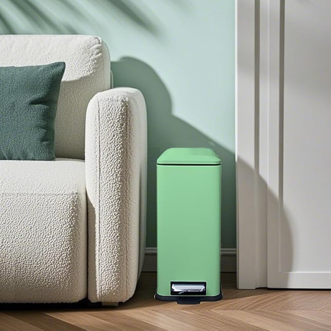 12 Gallon Slim Kitchen Trash Can, Stainless Steel Trash Can with Removal Inner Bucket and Soft-Close Lid, Pedal Garbage Can 45 Liter, Green