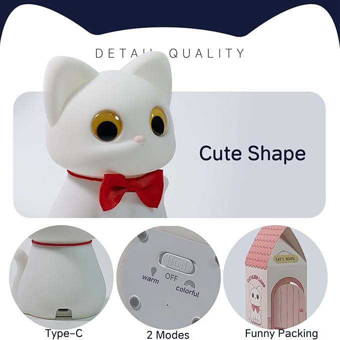 Kitty Cat Night Light for Kids, Cute Cat Lamp Portable Silicone Animal Nightlight Rechargeable Nursery Light for Baby Toddler Room, Kawaii Gifts for Boys Girls