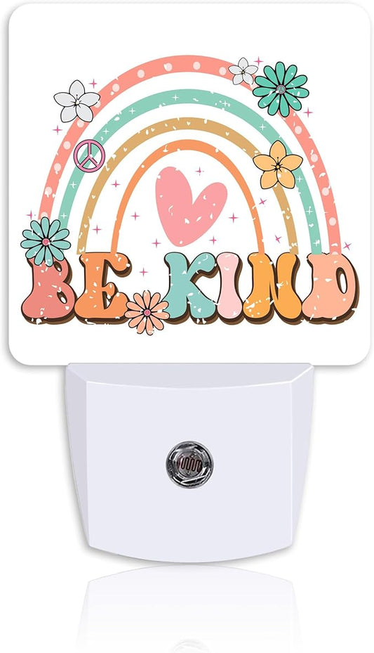 Be Kind Night Light Plug into Wall with Dusk to Dawn Sensor Rainbow Flower Heart Energy Efficient LED Nightlight for Women Girls Boys Room Decor,Hallway,Kitchen,Bathroom,Nursery,Stairs