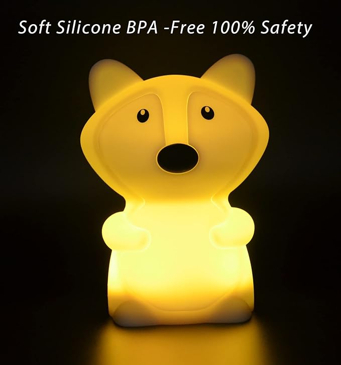 WHA&DARREN Fox Night Light for Kids, Portable, Baby Lights, Rechargeable Silicone Baby Night Light, Girls and Boys Animal Lamp, Kawaii Lamp