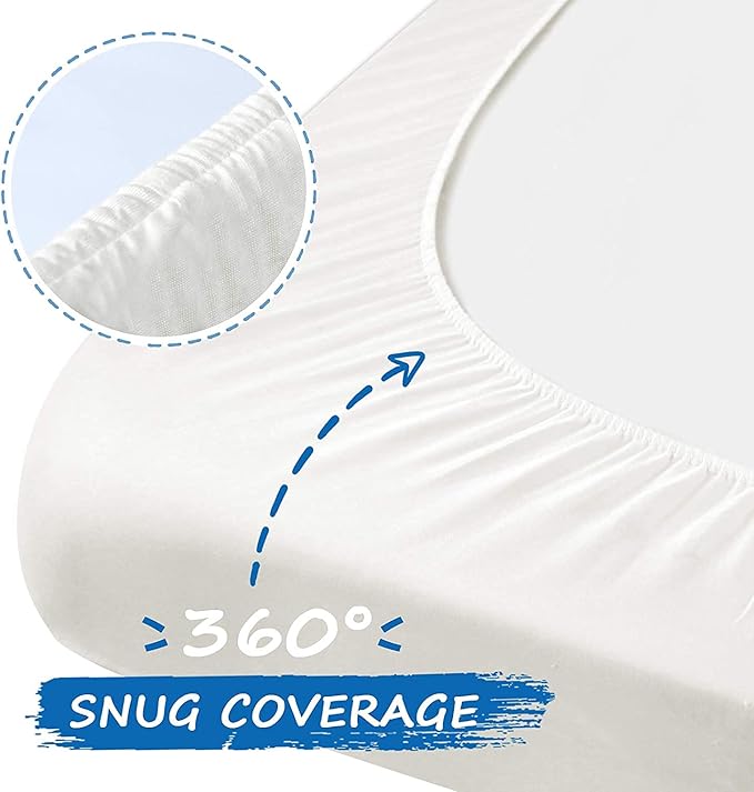 Pack and Play Sheets 27"x 39" Compatible with Graco, Dream on Me Pack N Play, Cotton Mini Crib Sheets 2 Pack, Stretchy Playard Crib Fitted Sheet for Baby Girl Boy, White