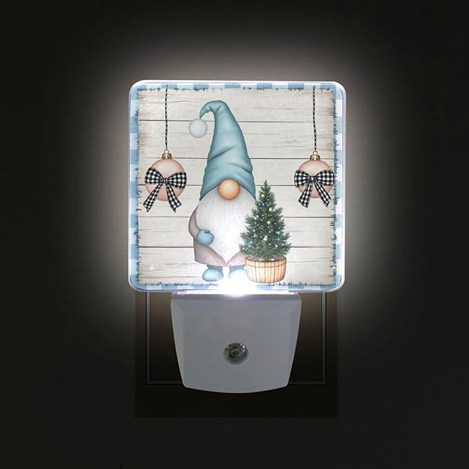 Aslsiy Night Light for Kids Blue Gnomes Snow Christmas (8) Plug in Wall Lamp LED Dusk to Dawn Sensor Energy Saving Nightlight for Boys Girls Men Women