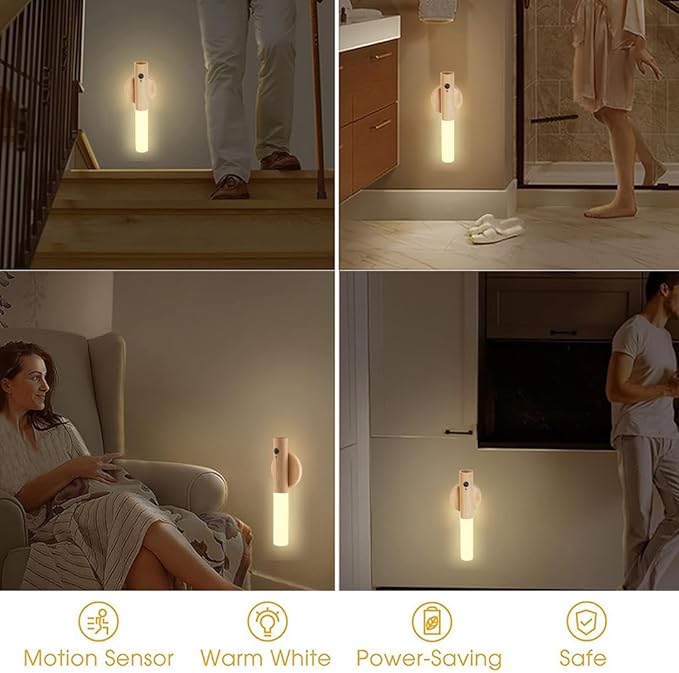 LANDGOO Ash Wood Nursery Night Light - Baby Safe Motion Sensor with 2700K Warm Glow, Rechargeable Wall Mount & Portable for Feeding & Nursery (Child-Safe)