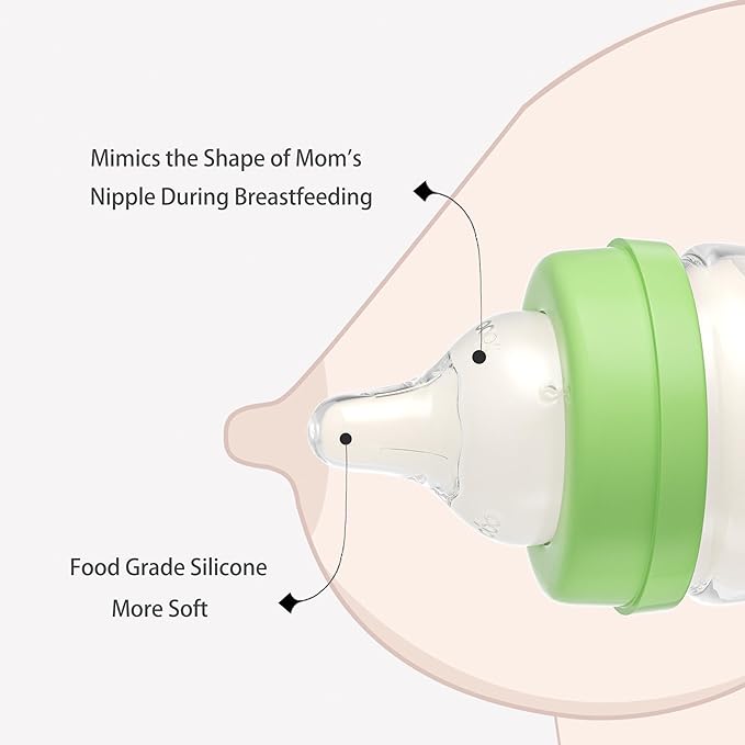 YOHKOH Glass Baby Bottles with Slow Flow Nipple, Newborn Anti-Colic Baby Bottles for 0+ Months, Wide Neck Feeding Bottle, Clear (Multicolour, 2.7oz (Pack of 4))