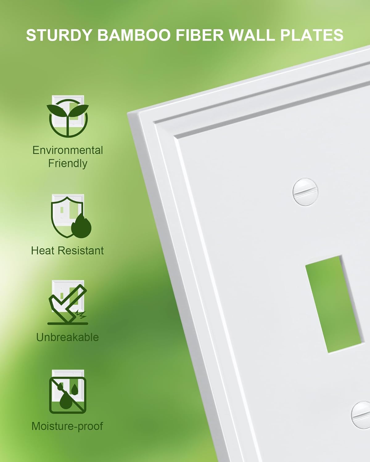 2-Pack Combo Toggle/Decorator Light Switch Cover Plate, White Decorative Electrical Outlet Covers, Bamboo Fiber Wall Switch Plates and Outlet Covers