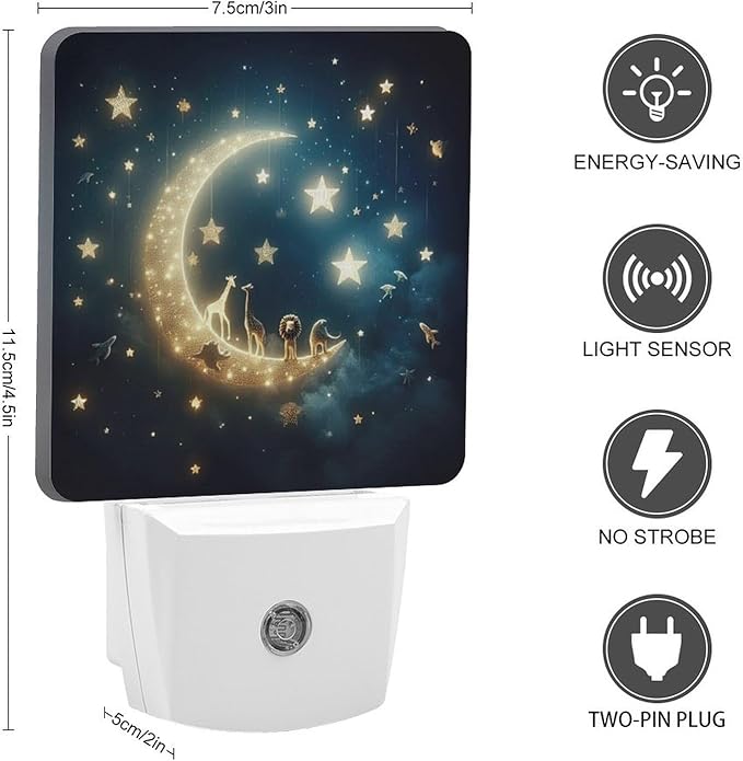Moon and Starry Sky Night Light, Plug into Wall Decor Nightlights for Bedroom, Bathroom, Hallway, Kitchen, with Dusk to Dawn Light Auto Sensors LED Night Lights for Boys Girls Women Men Room Gifts