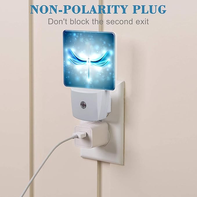 Night Light Plug into Wall Shiny Blue Abstract Dragonfly Night Light with Dusk to Dawn Sensor for Kid Girls Boys Women Men Room Decor, Hallway, Kitchen, Bathroom, Nursery, Stairs