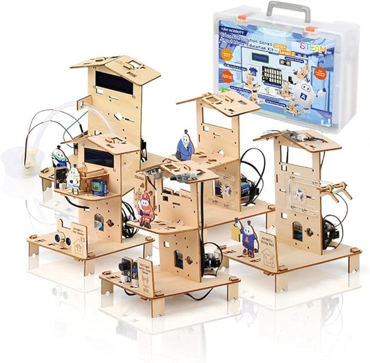 ACEBOTT 5-in-1 ESP32 STEM Smart Home and School Education Kit Compatible with Arduino, STEM Robotics Science Kits for Students Age 12+, Engineering Projects STEAM Activities Gifts 12-16 Year Old