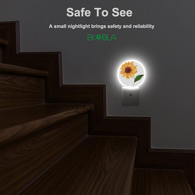 EKOBLA Spring Sunflower Night Lights Plug into Wall Happy Sunflower Green Leaf Night Light Bedroom Decor for Boys Girls Grandma Grandpa Dusk to Dawn Sensor LED Lamp Home Wall Decor