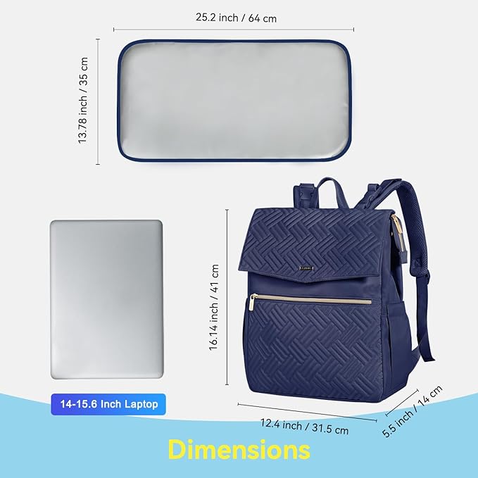 LANDICI Diaper Bag Backpack, Multifunction Waterproof Baby Diaper Bags with Changing Pad, Stroller Straps, Travel Essentials Stylish Back Pack for Mom Dad Boy Girls Toddler, Dark Blue