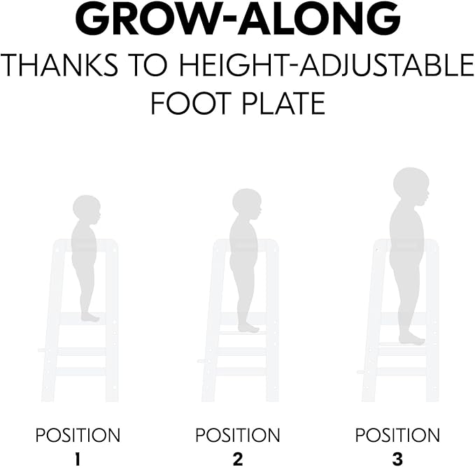 Hauck Learn N Explore Montessori Toddler Tower, Adjustable Wooden Kitchen & Bathroom Step Stool Helper for Home Use with Kids Ages 1+, White