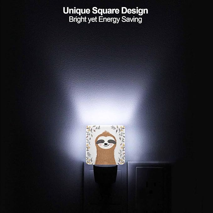 LED Night Light,Cute Baby Sloth Flower Leaf LED Night Light Plug into Wall with Dusk to Dawn Light Sensor White Energy Efficient Nightlight for Bedroom Bathroom Hallway Living Room Kitchen