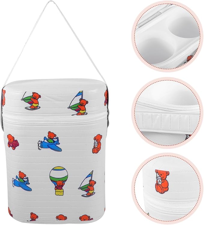 Portable Dual Compartment Insulated Water Warmer & Cooler Bag for Breastmilk, Travel Bottle Warmer with Cute Bear Design, 9.05 X 7.08 X 3.74 Inches, Pvc Material (random color)