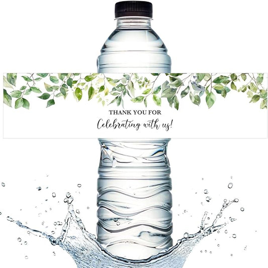 100PCS Wedding Water Bottle Labels Waterproof Greenery Floral Wraps Sticker for Water Bottle Baby Shower Bottle Label for Bridal Shower Party Thanks A10