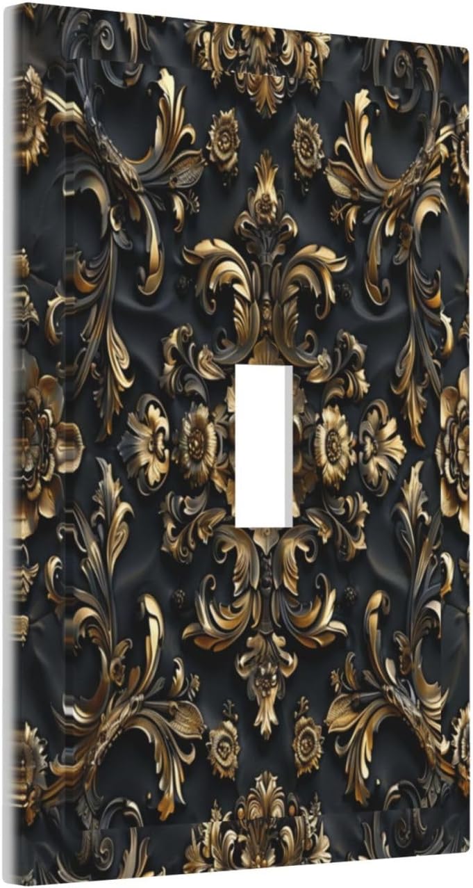 Decorative Switch Covers Plate Rococo Vintage Black Golden Leaf Morris Vine 1 Gang Wall Plate Unique Single Toggle Wall Cover Plate Electrical Light Switch Plate Faceplate for Bedroom Decor