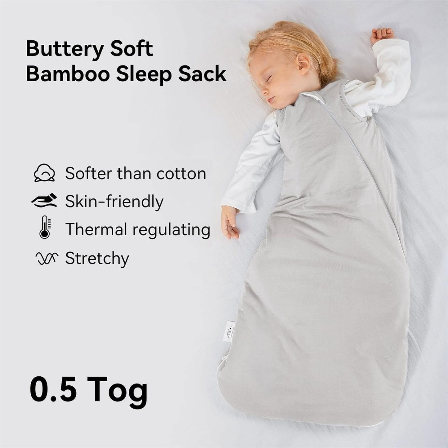 BubblePanda Rayon Made from Bamboo Sleep Sack 6-12 Months 0.5 Tog Soft Lightweight Toddler Sleep Sack for Babies 2-Way Zipper Wearable Blanket Baby 6 Months