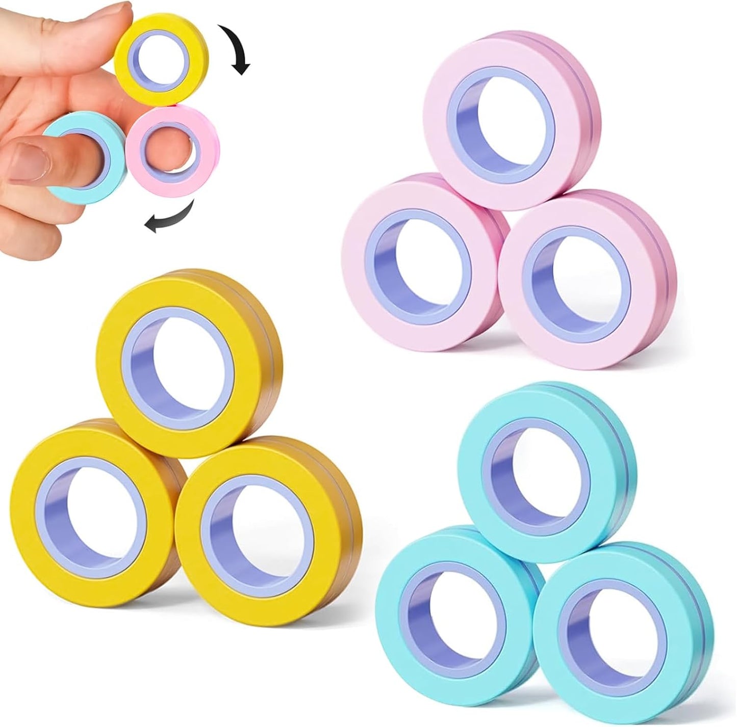 9Pcs Magnetic Rings Fidget Toy for Adult, Idea ADHD Anxiety Magnetic Fidget Toys Set Fidget Spinner Rings for Relief, Gifts for 8 9 10 11 12 13+ Year Old Boy Girl Teen
