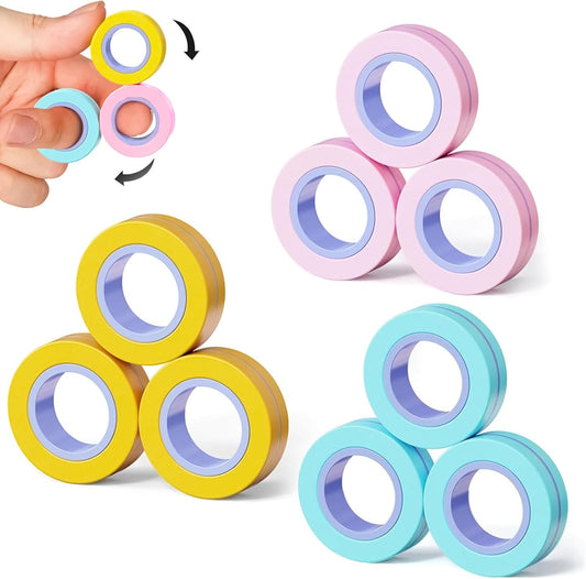 9Pcs Magnetic Rings Fidget Toy for Adult, Idea ADHD Anxiety Magnetic Fidget Toys Set Fidget Spinner Rings for Relief, Gifts for 8 9 10 11 12 13+ Year Old Boy Girl Teen