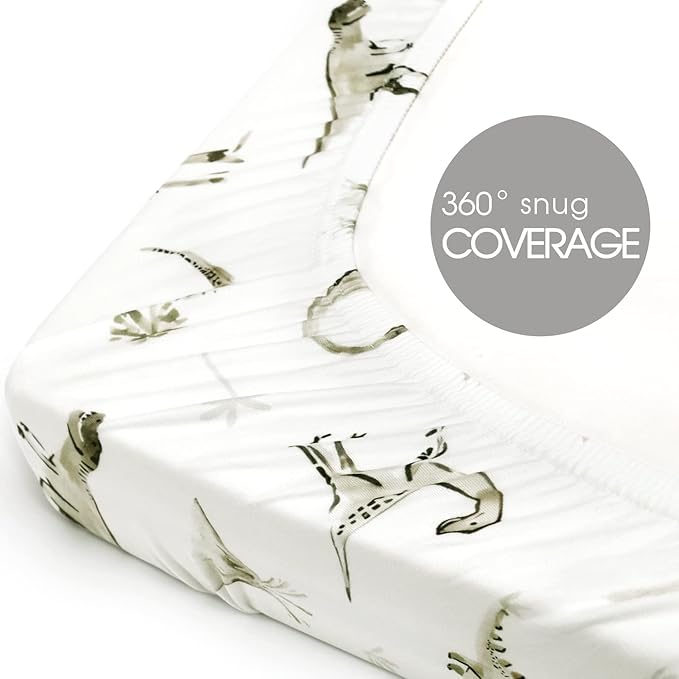 GRSSDER Pack n Play Sheets Fitted 2 Pack, Stretchy Ultra Soft Pack and Play Sheets, Universal Fitted Portable/Mini Crib Mattresses Snug and Safe, Jersey Crib Sheets for Boys, Dinosaurs