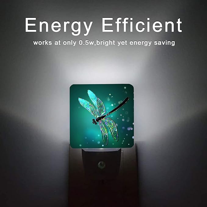 Dragonfly Night Light,Fantasy Green Dragonfly Plug-in Night Lights with Dusk-to-Dawn Sensor for Bedroom, Bathroom and Living Room Sleep Friendly lamp for Women/Girls/Boys Gift,0.5W