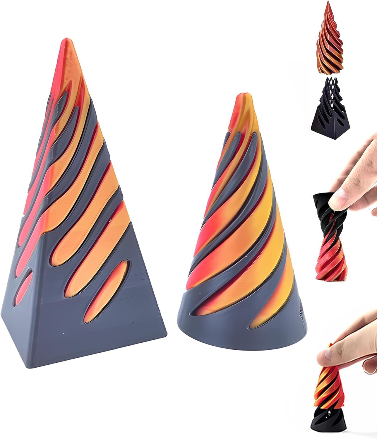 Impossible Cone, Spiral Cone Fidget Toy 3D Printed Spiral Fidget Toys Impossible Pyramid Passthrough Sculpture, Mini Cones Pass Through Pyramid Fidget Toy for Stress and Anxiety Relaxing