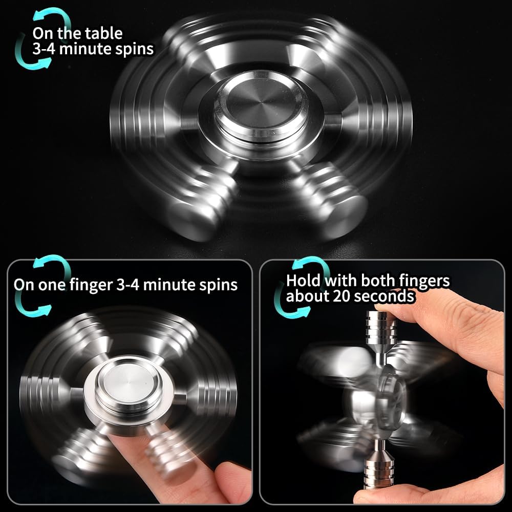 Metal Fidget Spinner Toy Stainless Steel, Horizontal and Vertical Can Rotate Spins, Precision Durable Bearing High Speed Spin 3-4 Min, EDC Focus Anxiety Stress Relief for Adults