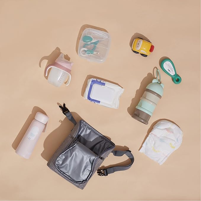 Asixxsix Insulated Baby Bottle Bag, Baby Bottle Holder Extra Storage, and, Easy to Carry, Travel Accessory, Keeps Bottles Warm or Cooler (Gray)