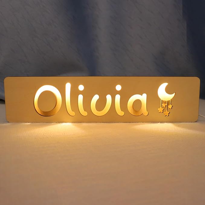 Personalized Baby Gift Name Night Light for Kids Nursery Decor with Engraved Text Greetings On Back, Baby 1st Birthday Gifts for Girl and Boy (Warm Light)