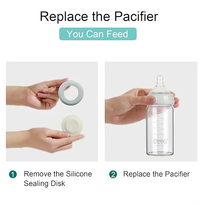 COMI Wide Neck Glass Breastmilk Collection n Storage Bottle, 8oz with Screw Ring Sealing Disk; Re-markable Sealing Disc. BPA Free, Fits Breast Pumps & Nipples (6 Gray Lids)