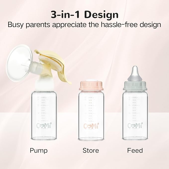 COMI Natural Glass Baby Bottle,Standard Neck Breastmilk Storage Bottle for Fridge,Breast Milk Container,Breast Pump Bottle Compatible with Medela Breast Pump,BPA Free,6PCS (5oz,6 Gray Lids)