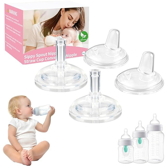 Sippy Spouts for Philips Avent Anti-Colic Baby Bottles, Food Grade Soft Silicone Sippy Cup Nipples, [Variable Flow] [Spill-Proof] [BPA-Free],6m+, 4 Count (Sippy + Straw Nipples)