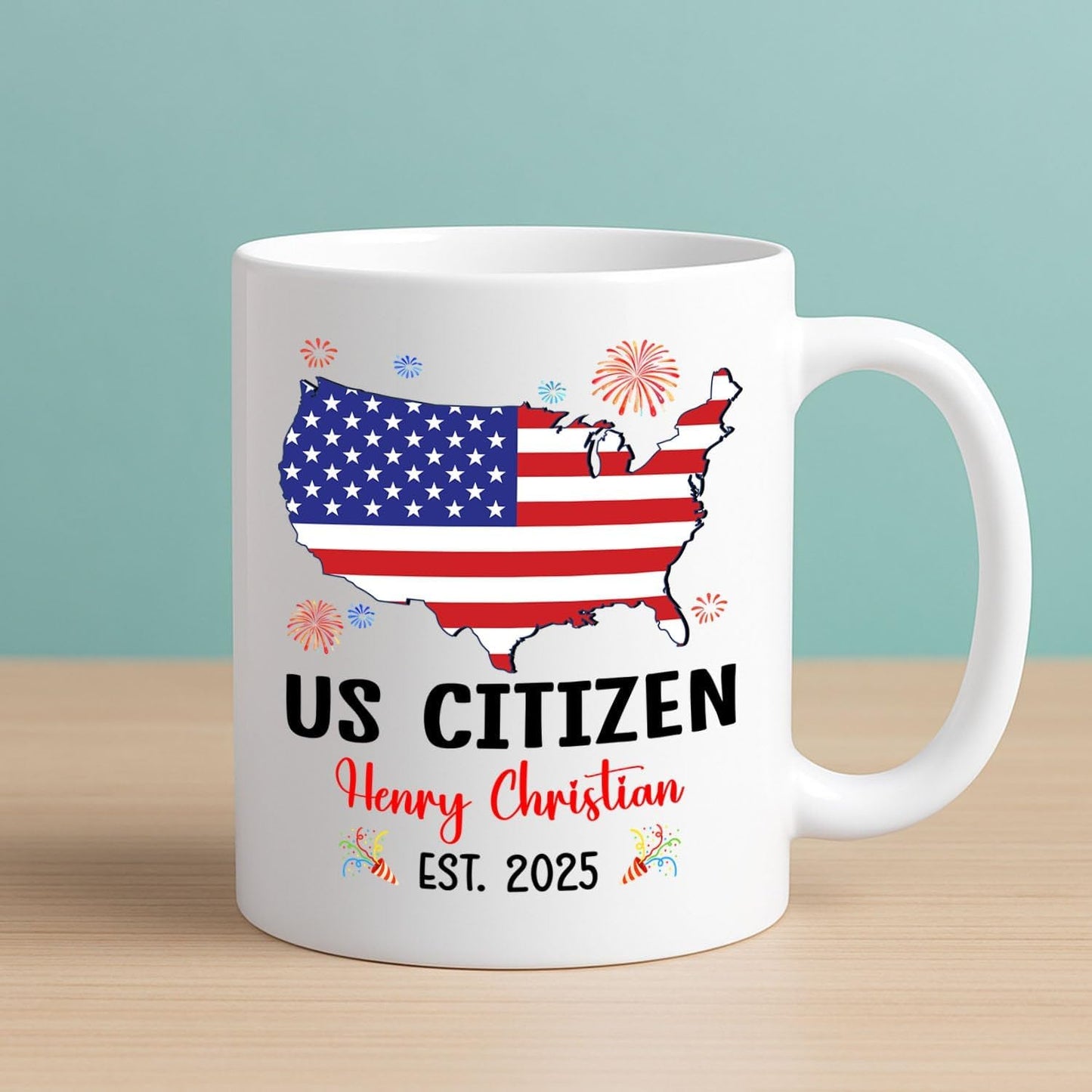 Customized US Citizen Coffee Mug Gift For Citizenship Celebration, Unique US Citizenship White Coffee Cup 11 15Oz, Personalized Year Name New American Citizen Mug Gifts For Grandpa Grandma Uncle Aunt