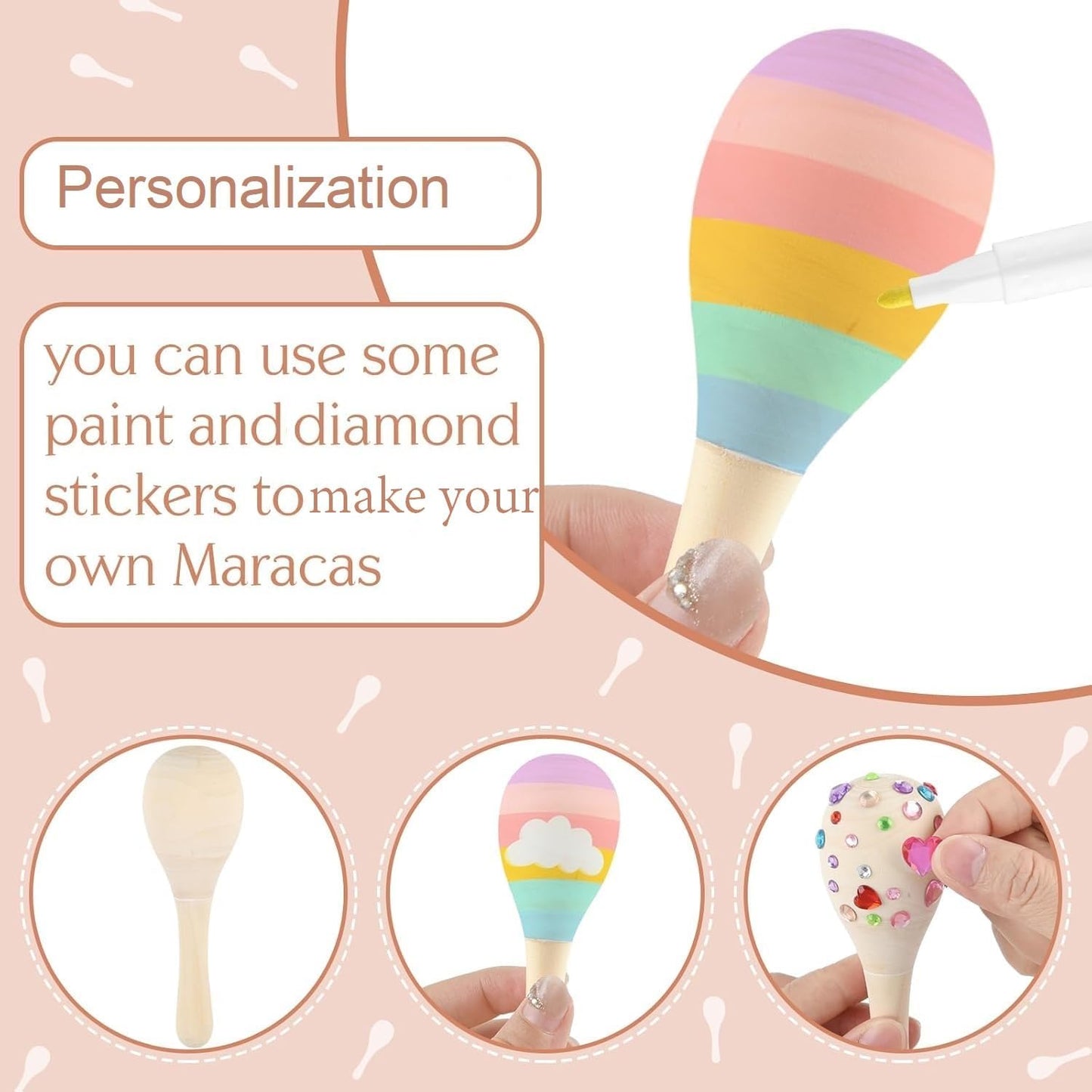 6 Pcs Mini Wooden Maracas Mexican Fiesta Party Favors, PLULON Unfinished Maracas Shakers Musical Fiesta Party Decorations Colorful Painting Tools Mexican Birthday Cinco De Mayo Party Supplies