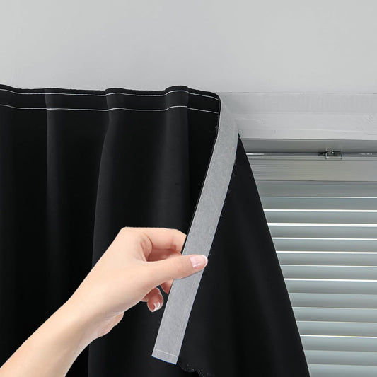 Adhesive Blackout Curtains- Self Stick Shades Window Blinds Curtains No Rod Needed Easy to Hang Curtains, Use for Bedroom, Living Room, Dining Room, Kitchen, Home Office, 35"W X 79"L, Black, 1 Panel