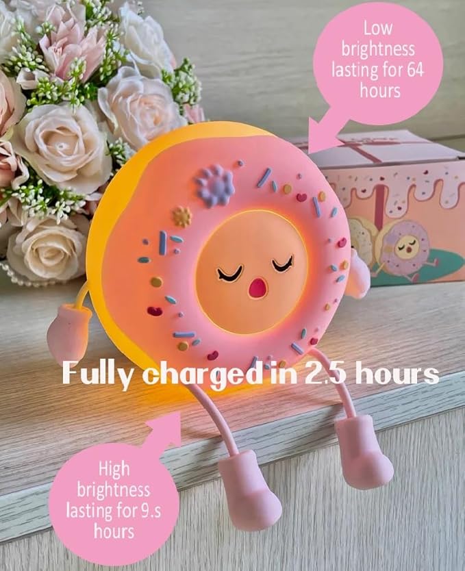 Cute Donut Night Light for Kids,Silicone Nursery Nightlight, Touch Control USB Rechargeable Lamps Breastfeeding Sweet Kawaii Dorm Room Decor Christmas Gift Baby Kids Girls Teens,Pink