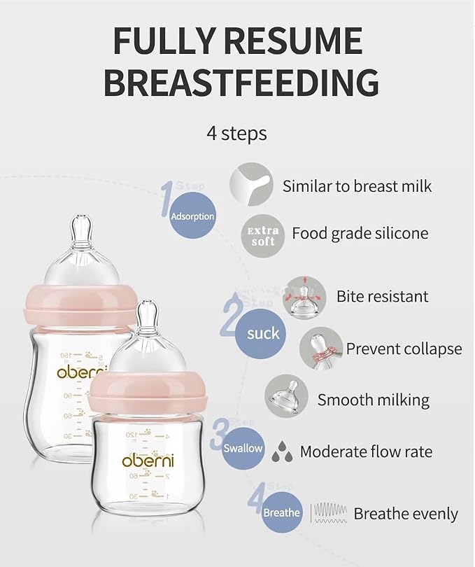 Glass Baby Bottles,Anti Colic Breastfeeding Bottle with Natural Response Nipple Size S,Wide Neck Slow Flow Baby Bottle for Baby,Newborn,Preemie 0-3 0-6 Month,BPA Free (Pink, 5 Ounce，3 Pack)