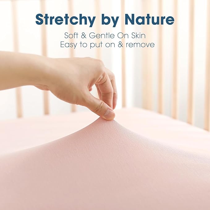 Stretchy Ultra Soft Jersey Knit Fitted Pack n Play Sheets Set 2 Pack, Portable/Mini Crib Sheets for Girls, Universal Fit for Pack N Plays Safe and Snug, Pink Rose Print