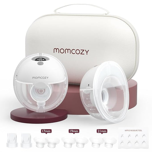 Momcozy M5 Hands-Free Wearable Breast Pump, Double-Sealed Flange for Baby-Like Comfort, 3 Modes & 9 Suction Levels, Portable Electric Pump – 24mm, 2-Pack Quill Gray