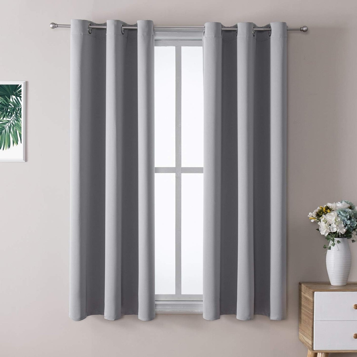 ChrisDowa Blackout Curtains 48 inches Long for Bedroom - 2 Panels Set Grommet Thermal Insulated Room Darkening Curtains for Living Room (Light Grey, 42 x 48 Inch)