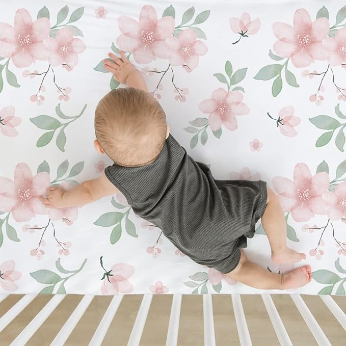 BROLEX Baby Fitted Crib Sheets: Kid Crib Sheets - Set of 2 for Toddler Standard Size Crib Mattress for Boys and Girls - Jersey Knit Crib Bed Sheets Pink Blossom
