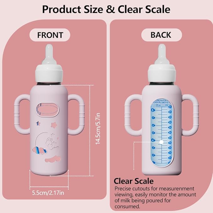 2 Pack Silicone Sleeves for Dr Brown's Glass Bottles, Drop Protection Bottle Sleeves with Handles, Anti Breakage Baby Bottle Protector Compatible with Dr. Brown's Newborn Glass Bottles,8 oz