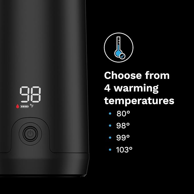 Baby Brezza Portable Warmer – 67% Faster Baby Bottle Warming - Travel Breastmilk and Formula Warmer - Safe, Even Heating - Up to 9oz - No Adapters, Black