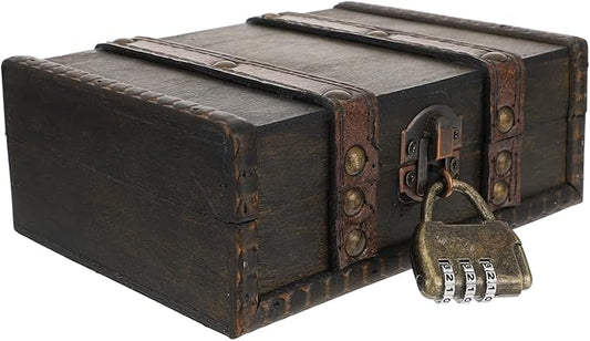 Veemoon Wooden Treasure Chest Box with Lock, Retro Pirate Jewelry Box Antique Cosmetic Storage Case Portable Chest with Hinged Lid Lock for Jewelry Cosmetic Photography Party Decoration (6 * 4.6")