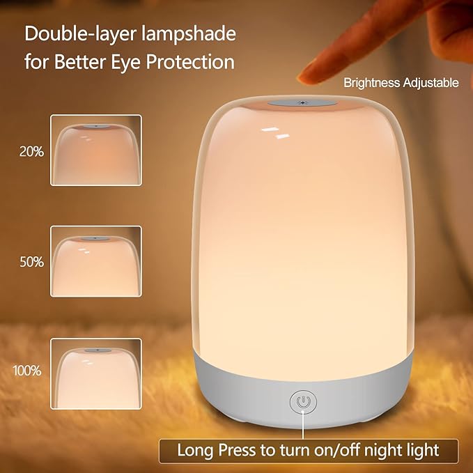 Nursery Light for Kids, Baby Night Light with Dimmable Warm & 5 Color Changing Lights, USB Rechargeable Lamp for Breastfeeding, Toddlers