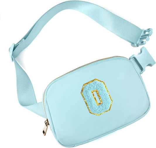 Gitus Gifts for 8 9 10 11 12 Year Old Girls Belt Bag Fanny Pack Crossbody Bags with Initial Letter Patch Cute Stuff Birthday Gifts for Teen Girls Women Personalized Trend Stuff (Icing Blue-O)