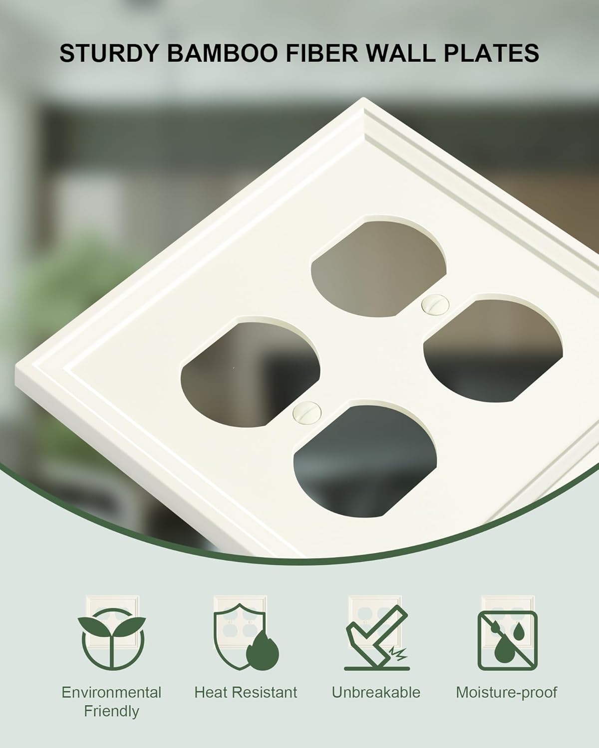 2-Pack Double Duplex Outlet Cover, Natural Bamboo Fiber Switch Plates and Outlet Covers, Light Almond Decorative Wall Plates for Electrical Outlets, 2 Gang Receptacle Cover