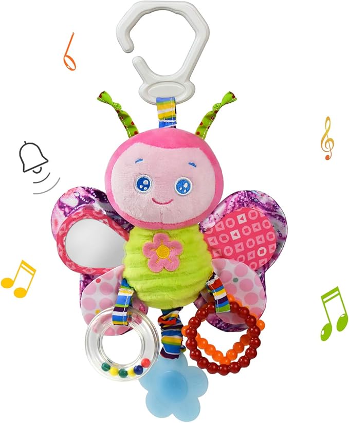 Baby Rattles Toys with Teether,Bed Bell for Toddler in pram,Gifts for Baby Aged 3 Months or More(Butterfly)