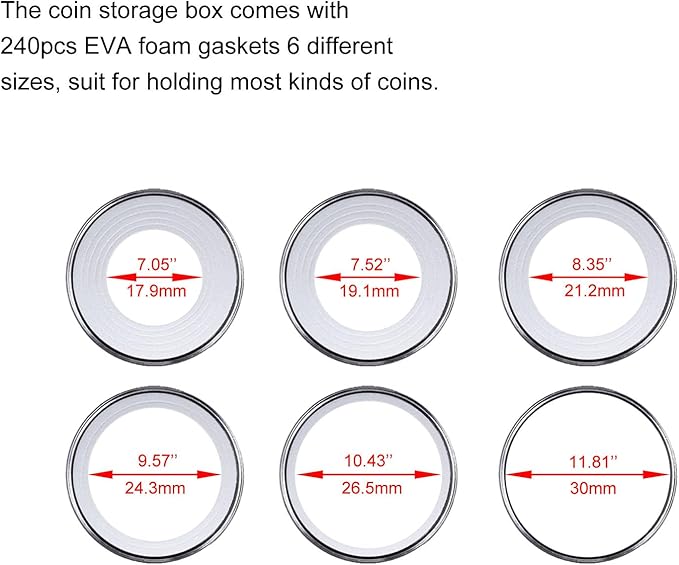 120 pcs 30mm Coin Capsules Coin Holders for Collectors, with Foam Gasket and Plastic Storage Organizer Box, 6 Sizes (17.9/19.1/21.2/24.3/26.5/30mm) Coin Case for Coin Collection Supplies (White)
