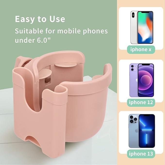 Suranew Adjustable Stroller Cup Holder with Phone Holder for Baby Stroller for Family Members,Pink